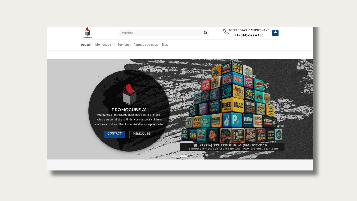 Boutique e-commerce Memocube Company — design sur mesure avec personnalisation de mémocubes, développé par l'agence web Madebyatw